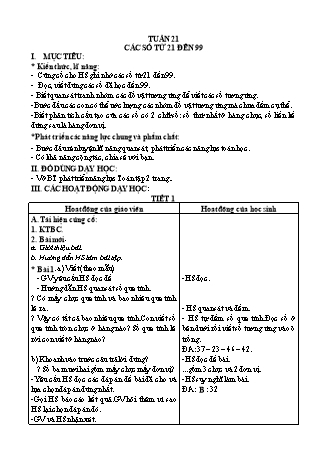 Giáo án Buổi 2 môn Tiếng Việt Lớp 2 (Cánh diều) - Tuần 21 - Bài: Các số từ 21 đến 99