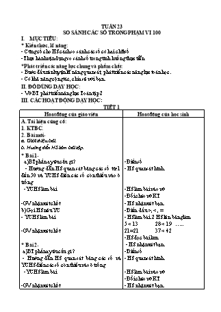 Giáo án Buổi 2 môn Tiếng Việt Lớp 2 (Cánh diều) - Tuần 23 - Bài: So sánh các số trong phạm vi 100