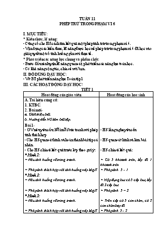 Giáo án Buổi 2 môn Toán học Lớp 1 (Cánh diều) - Tuần 11 - Bài: Phép trừ trong phạm vi 6