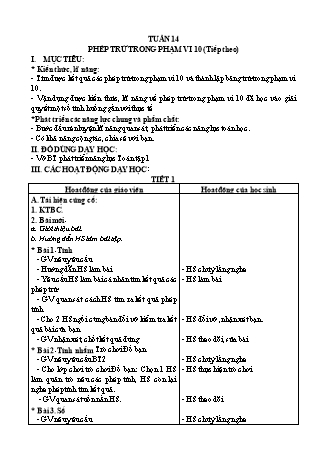 Giáo án Buổi 2 môn Toán học Lớp 1 (Cánh diều) - Tuần 14 - Bài: Phép trừ trong phạm vi 10 (Tiếp theo)