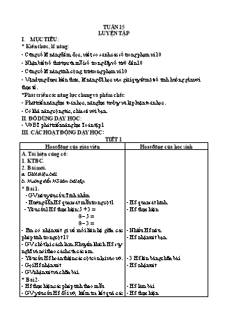 Giáo án Buổi 2 môn Toán học Lớp 1 (Cánh diều) - Tuần 15 - Bài: Luyện tập