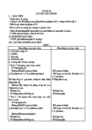 Giáo án Buổi 2 môn Toán học Lớp 1 (Cánh diều) - Tuần 16 - Bài: Luyện tập chung