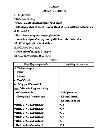 Giáo án Buổi 2 môn Toán học Lớp 1 (Cánh diều) - Tuần 19 - Bài: Các số từ 11 đến 20