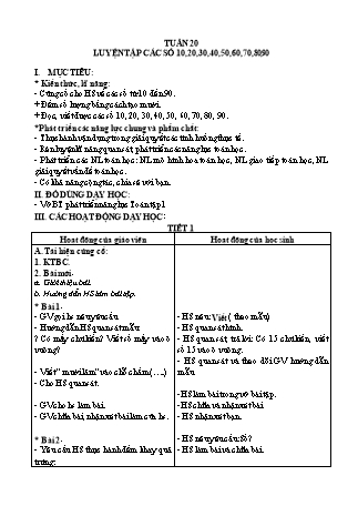 Giáo án Buổi 2 môn Toán học Lớp 1 (Cánh diều) - Tuần 20 - Bài: Luyện tập các số 10, 20, 30, 40, 50, 60, 70, 80, 90