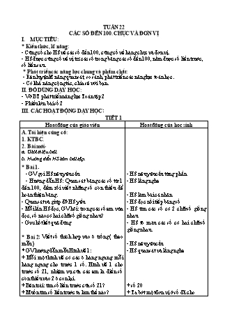 Giáo án Buổi 2 môn Toán học Lớp 1 (Cánh diều) - Tuần 22 - Bài: Các số đến 100. chục và đơn vị