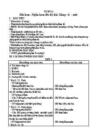 Giáo án Buổi 2 môn Toán học Lớp 1 (Cánh diều) - Tuần 24 - Bài: Dài hơn-Ngắn hơn. Đo độ dài. Xăng-ti-mét