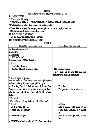 Giáo án Buổi 2 môn Toán học Lớp 1 (Cánh diều) - Tuần 33 - Bài: Ôn tập các số trong phạm vi 10