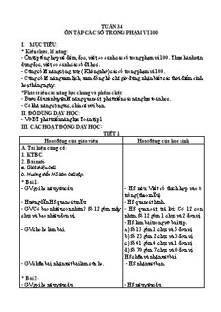 Giáo án Buổi 2 môn Toán học Lớp 1 (Cánh diều) - Tuần 34 - Bài: Ôn tập các sỗ trong phạm vi 100
