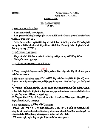 Giáo án môn Tiếng Việt Lớp 1 (Cánh diều) - Bài 1 đến bài 13