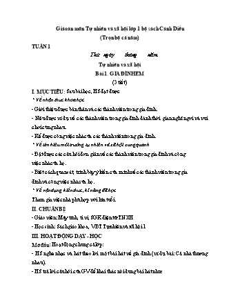 Giáo án môn Tự nhiên và Xã hội Lớp 1 (Cánh diều) - Trọn bộ cả năm
