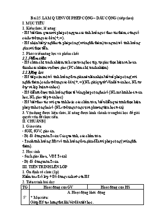 Giáo án Toán học 1 (Cánh diều) - Bài 15: Làm quen với phép cộng-dấu cộng (tiếp theo)