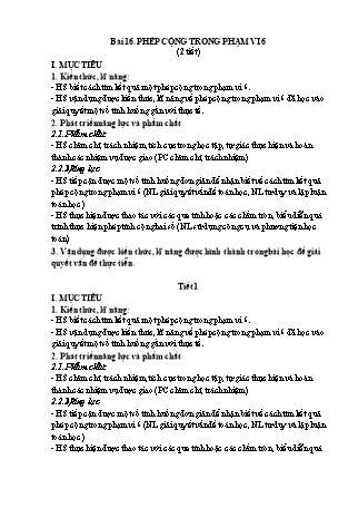 Giáo án Toán học 1 (Cánh diều) - Bài 16: Phép cộng trong phạm vi 6