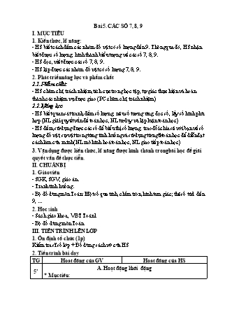 Giáo án Toán học 1 (Cánh diều) - Bài 5: Các số 7, 8, 9