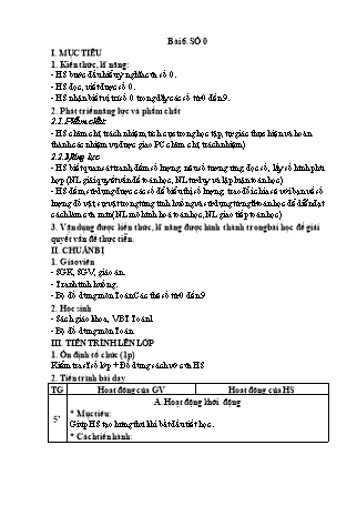 Giáo án Toán học 1 (Cánh diều) - Bài 6: Số 0