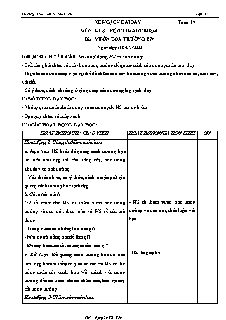 Kế hoạch bài dạy môn Hoạt động trải nghiệm Lớp 1 (Cánh diều) - Tuần 19 - Năm học 2021-2022 - Nguyễn Thị Tâm