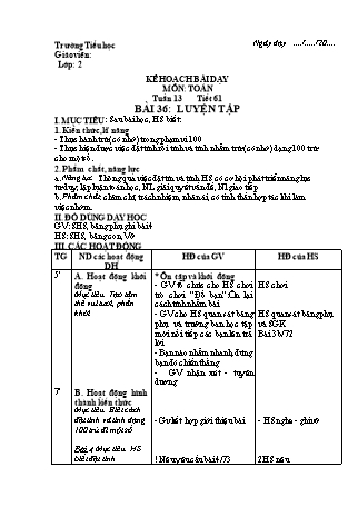 Kế hoạch bài dạy Toán học 2 (Cánh diều) - Tuần 13 (Bản 4 cột)