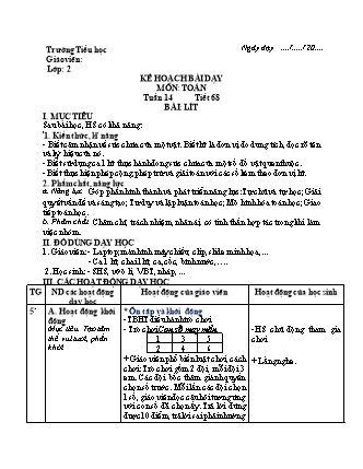 Kế hoạch bài dạy Toán học 2 (Cánh diều) - Tuần 14 (Bản 4 cột)