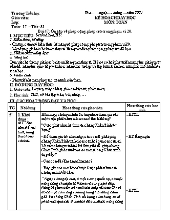 Kế hoạch bài dạy Toán học 2 (Cánh diều) - Tuần 17 (Bản 4 cột)