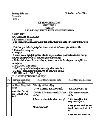 Kế hoạch bài dạy Toán học 2 (Cánh diều) - Tuần 19 (Bản 4 cột)