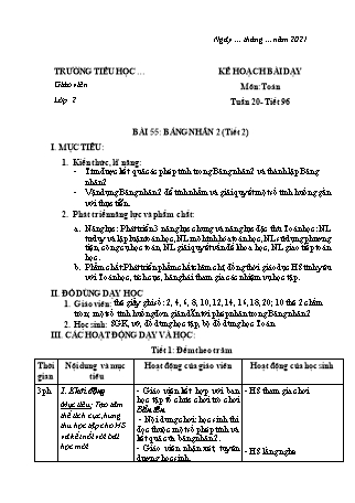 Kế hoạch bài dạy Toán học 2 (Cánh diều) - Tuần 20 (Bản 4 cột)