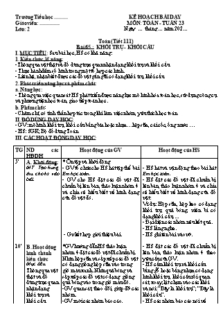 Kế hoạch bài dạy Toán học 2 (Cánh diều) - Tuần 23 (Bản 4 cột)