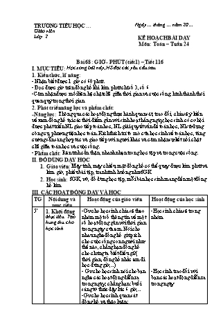 Kế hoạch bài dạy Toán học 2 (Cánh diều) - Tuần 24 (Bản 4 cột)