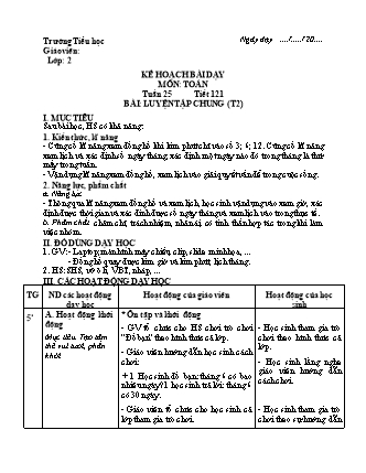 Kế hoạch bài dạy Toán học 2 (Cánh diều) - Tuần 25 (Bản 4 cột)