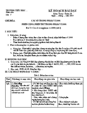 Kế hoạch bài dạy Toán học 2 (Cánh diều) - Tuần 26 (Bản 4 cột)