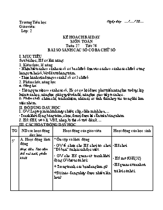 Kế hoạch bài dạy Toán học 2 (Cánh diều) - Tuần 27 (Bản 4 cột)