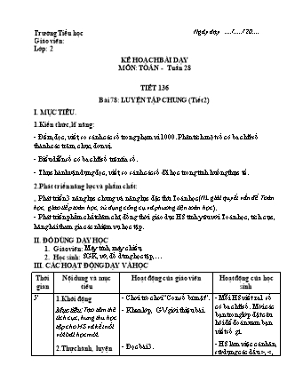 Kế hoạch bài dạy Toán học 2 (Cánh diều) - Tuần 28 (Bản 4 cột)