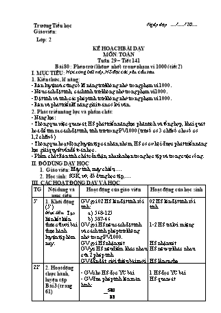 Kế hoạch bài dạy Toán học 2 (Cánh diều) - Tuần 29 (Bản 4 cột)