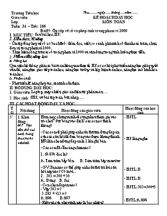 Kế hoạch bài dạy Toán học 2 (Cánh diều) - Tuần 34 (Bản 4 cột)