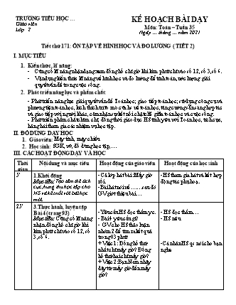 Kế hoạch bài dạy Toán học 2 (Cánh diều) - Tuần 35 (Bản 4 cột)