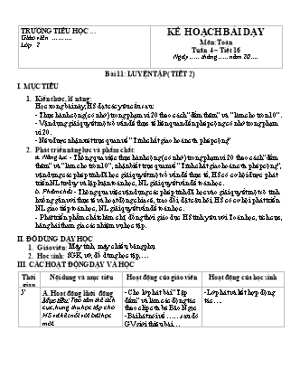 Kế hoạch bài dạy Toán học 2 (Cánh diều) - Tuần 4 (Bản 3 cột)