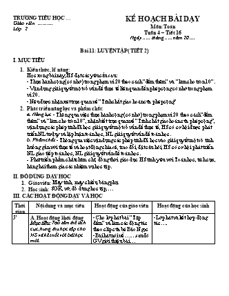 Kế hoạch bài dạy Toán học 2 (Cánh diều) - Tuần 4 (Bản 4 cột)