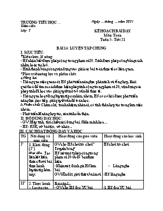 Kế hoạch bài dạy Toán học 2 (Cánh diều) - Tuần 5 (Bản 4 cột)