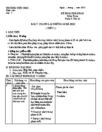 Kế hoạch bài dạy Toán học 2 (Cánh diều) - Tuần 9 (Bản 4 cột)