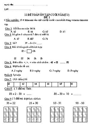 11 Đề ôn tập cuối năm môn Toán 1 (Cánh diều)