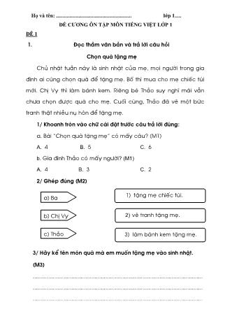 Đề cương ôn tập môn Tiếng Việt Lớp 1 (Cánh diều)