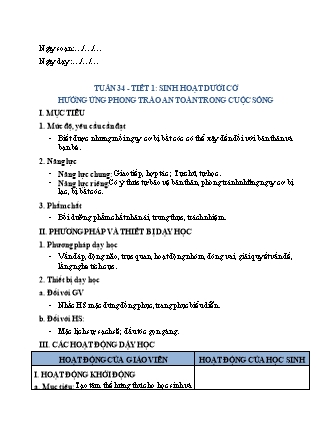 Giáo án Hoạt động trải nghiệm 2 (Cánh diều) - Chủ đề 9: An toàn trong cuộc sống - Tuần 34