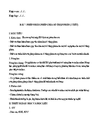 Giáo án môn Toán học 6 (Cánh diều) - Chương V: Phân số và số thập phân - Bài 7: Phép nhân, phép chia số thập phân