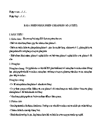 Giáo án môn Toán học 6 (Cánh diều) - Chương V: Phân số và số thập phân - Bài 4: Phép nhân, phép chia phân số