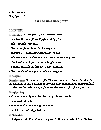 Giáo án môn Toán học 6 (Cánh diều) - Chương V: Phân số và số thập phân - Bài 5: Số thập phân