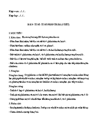 Giáo án môn Toán học 6 (Cánh diều) - Chương V: Phân số và số thập phân - Bài 9: Tỉ số. Tỉ số phần trăm