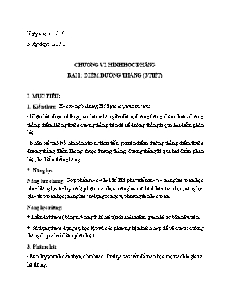 Giáo án môn Toán học 6 (Cánh diều) - Chương VI: Hình học phẳng - Bài 1: Điểm. Đường thẳng