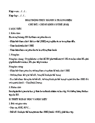 Giáo án môn Toán học 6 (Cánh diều) - Hoạt động thực hành và trải nghiệm - Chủ đề 2: Chỉ số khối cơ thể (BMI)
