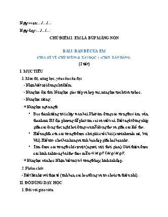 Giáo án Tiếng Việt 2 (Cánh diều) - Chủ điểm 1: Em là búp măng non - Tuần 3, Bài 3: Bạn bè của em
