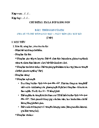 Giáo án Tiếng Việt 2 (Cánh diều) - Chủ điểm 1: Em là búp măng non - Tuần 2, Bài 2: Thời gian của em