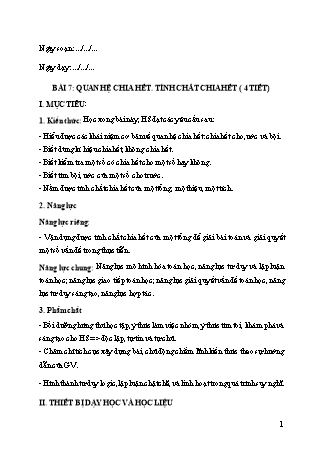 Giáo án Toán học 6 (Cánh diều) - Chương I: Số tự nhiên - Bài 7: Quan hệ chia hết. Tính chất chia hết