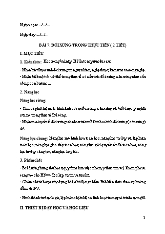 Giáo án Toán học 6 (Cánh diều) - Chương III: Hình học trực quan - Bài 7: Đối xứng trong thực tiễn